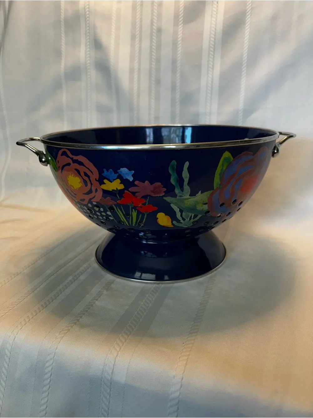 The Pioneer Woman Kitchen Ware Colander Blue Steel Multicolor Floral Leaves